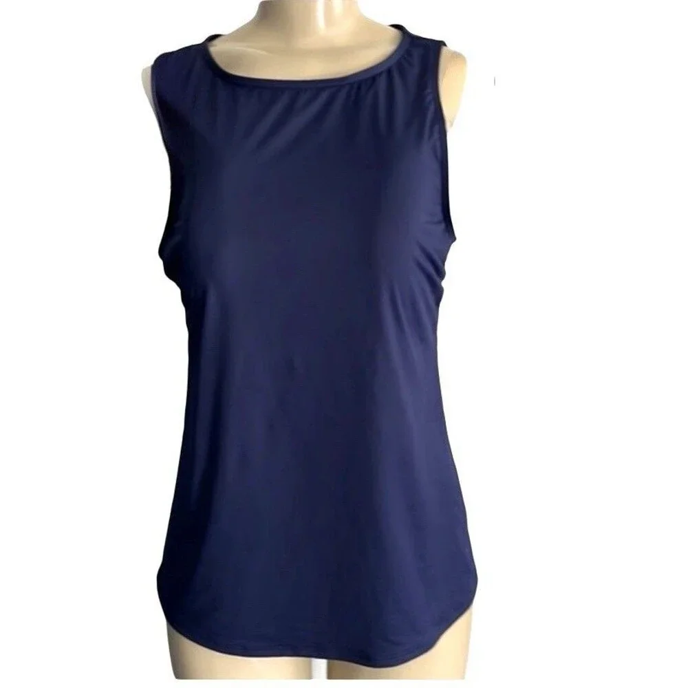 LANDS END Women’s 10D Tankini Swim Top Blue Built In Underwire Bra